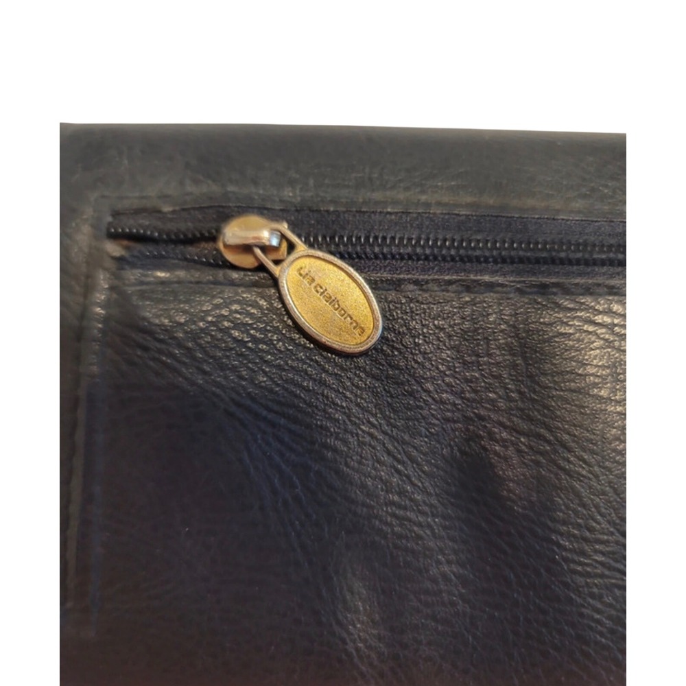 Liz Claiborne Black Leather Trifold Wallet Gold Hardware Zippered Coin Pocket - Picture 6 of 6